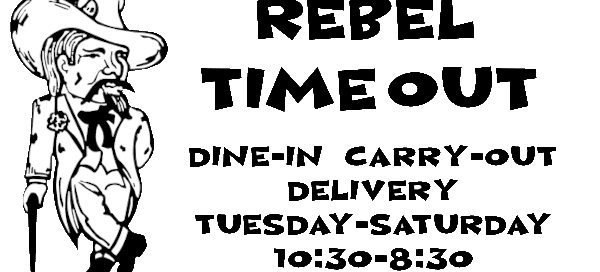 Rebel Time Out, dining options, hours, logo.